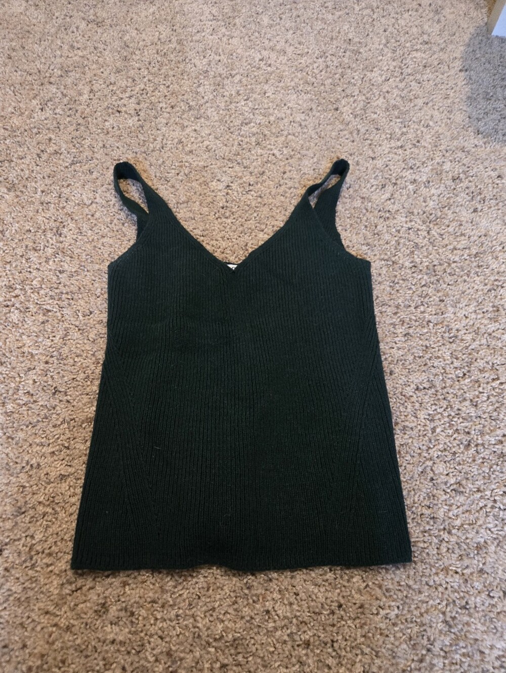 Dark Green Ribbed V-Neck Tank Top - Women